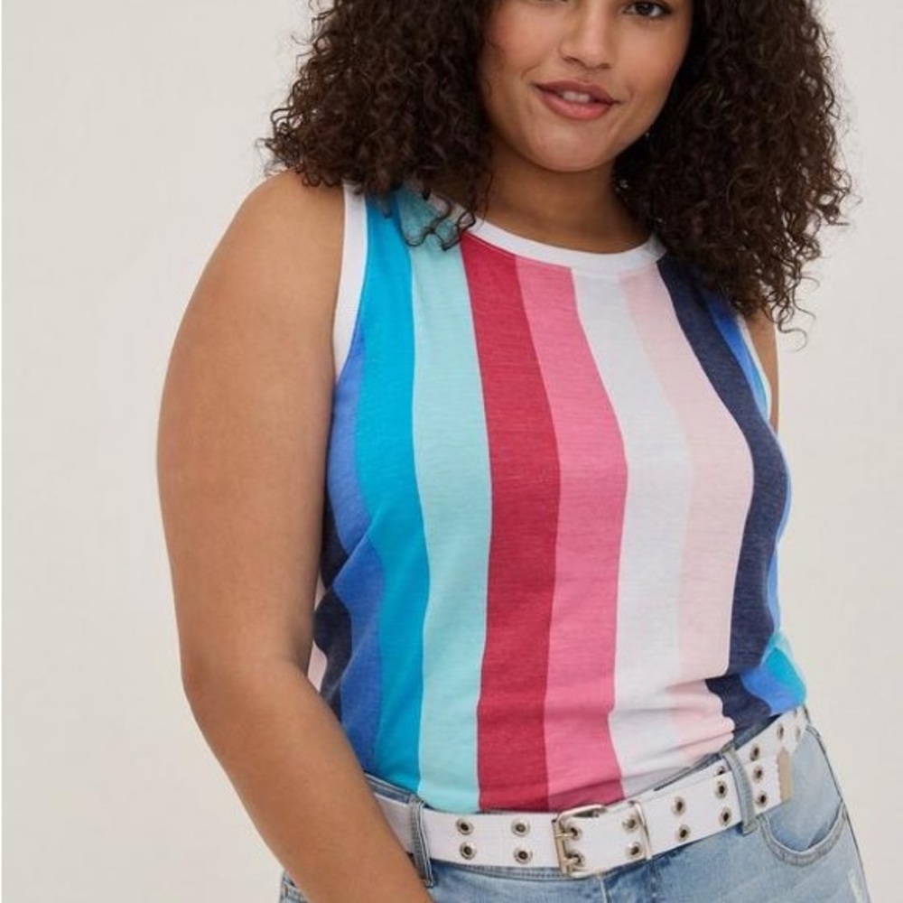 Torrid Vintage Triblend Jersey Pink White & Blue Crew Neck Tank